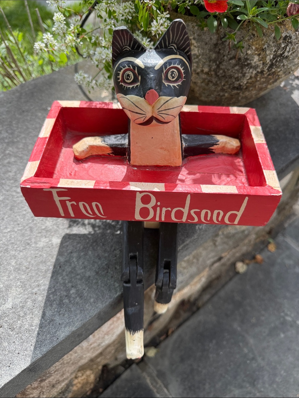 Handpainted Wooden Cat 'Free Birdseed' Shelf Sitter or Feeder - Picture 2 of 5